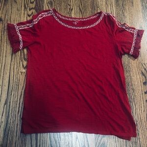 LOFT red ruffled short-sleeve t-shirt.